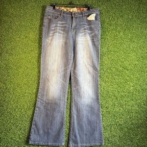 Leo Roma Women's Flare Bootcut Jeans Size 11 Blue Denim Distressed‎ Made in Ita